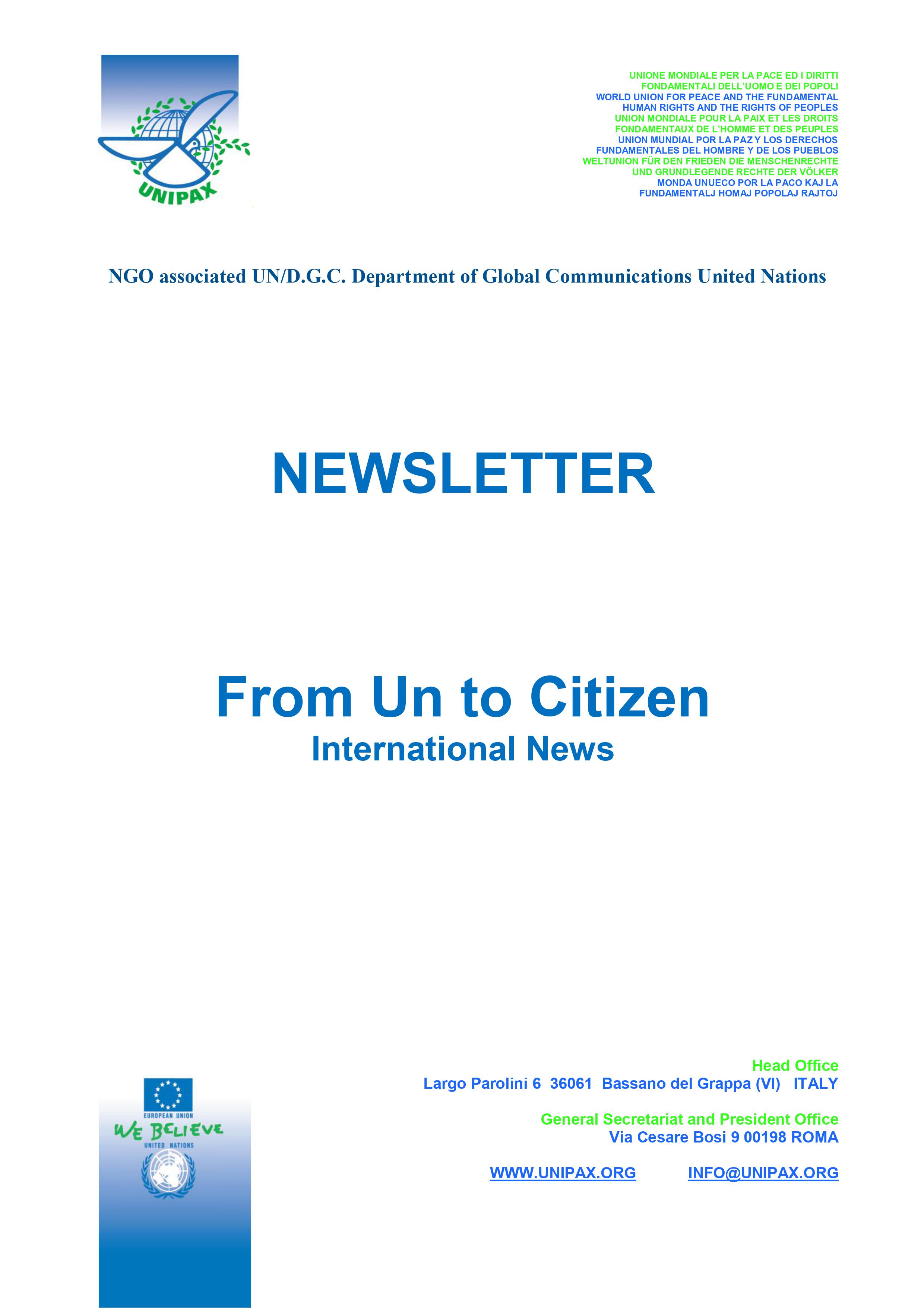Un Newsletter Example Newsletter Unipax United Nations Global Issues: Disarmament 2023 ...